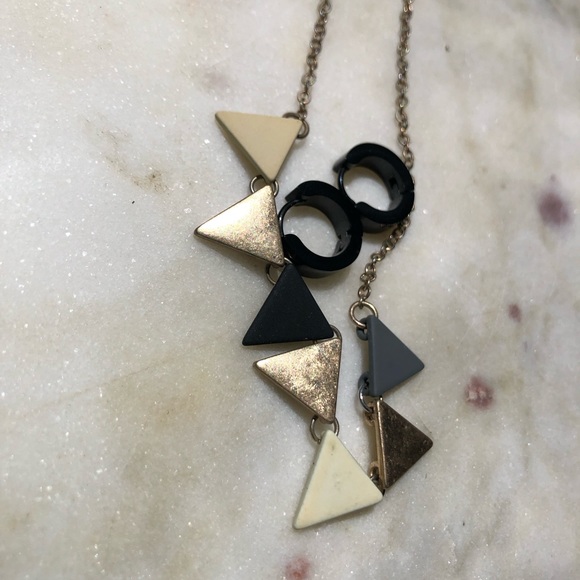 Fun geo set - metallic triangle necklace & glass or similar geometric hoops - Picture 2 of 5